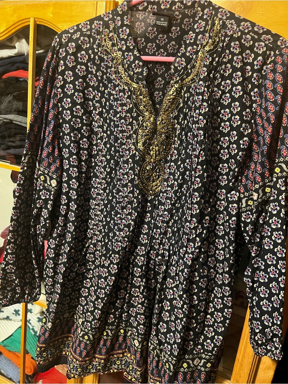 Black Floral Embellished Peasant Top